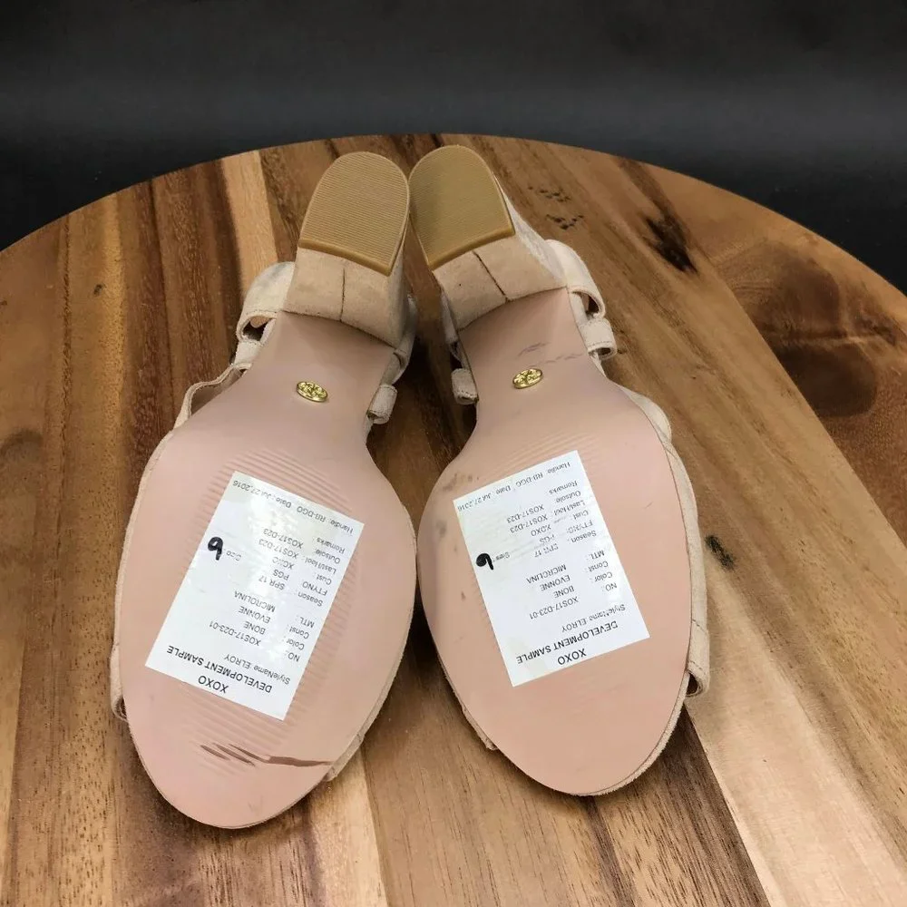 XOXO Beige Block Heel Adjustable Ankle Strap Sandals Womens Size 6